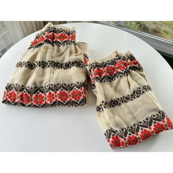 Vintage 70s curtain, beige, brown, red striped woven pleated panel, for each - Picture 9 of 10